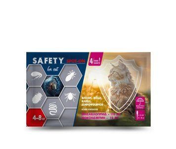 Капли "SAFETY"(20шт.в упаковке) для кошек против внешних паразитов (от 4 до 8 кг.),арт.,(26223) 4820098826223 фото