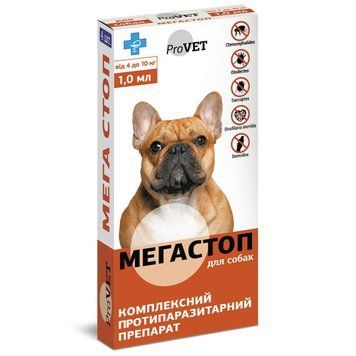 Капли ProVET Мегастоп против блох и клещей для собак 4-10 кг(4 шт), арт.,(20076) 20075(846) фото