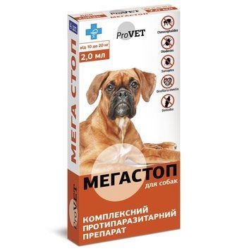 Капли ProVET Мегастоп против блох и клещей для собак 10-20 кг(4 шт), арт.,(20077) 20075(846) фото