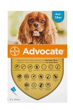 Advocate капли от блох, клещей и глистов для собак 4-10 кг(3 пипетки), арт.,(037392) 037408 фото