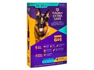 Капли "Palladium Extra Safe" средство против блох, клещей и глистов для собак от 20 до 30 кг, 1 пипетка 3 гр,арт.,(5690) 205690.. фото